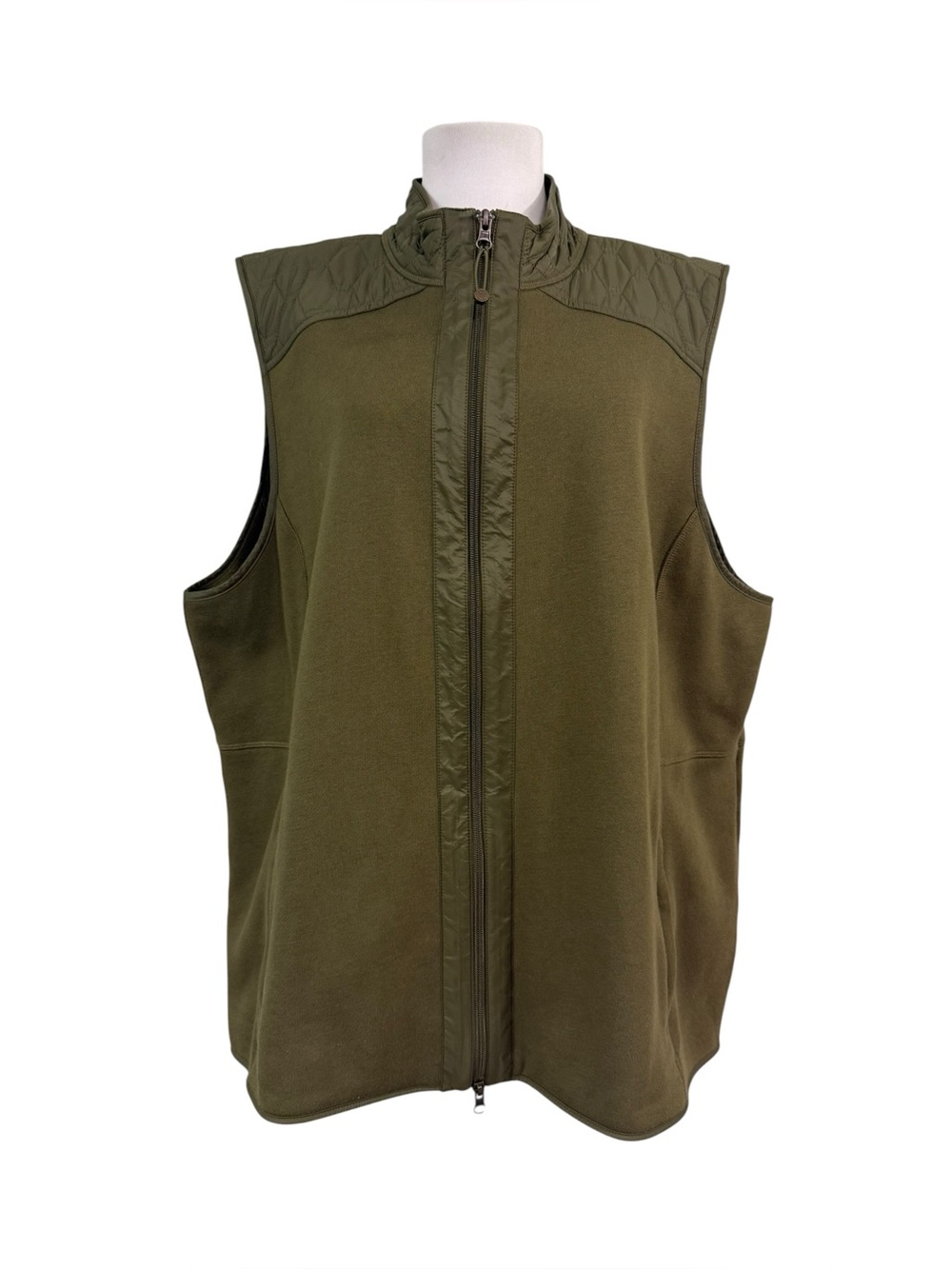 T by Talbots Women's 3X Vest Khaki Green Double Zipper Pockets Fleece Preppy